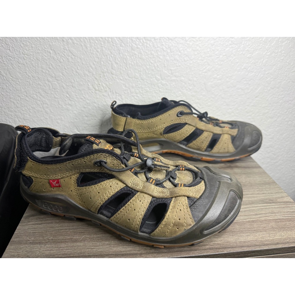 ECCO Receptor Mens Hiking Sandals Brown Olive Leather Closed Toe Size 43 9-9.5